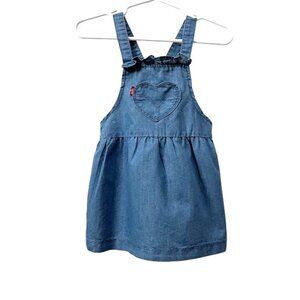 Levi's Baby Girl Toddler Blue Chambray Pinafore Jumper Dress Heart 18 Months